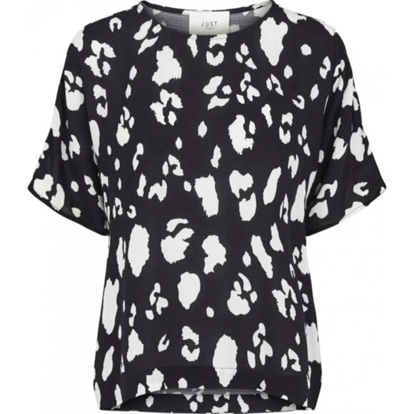 Just Female Amanda Tee Pattern Blouse Black White Women's Large - Picture 1 of 11